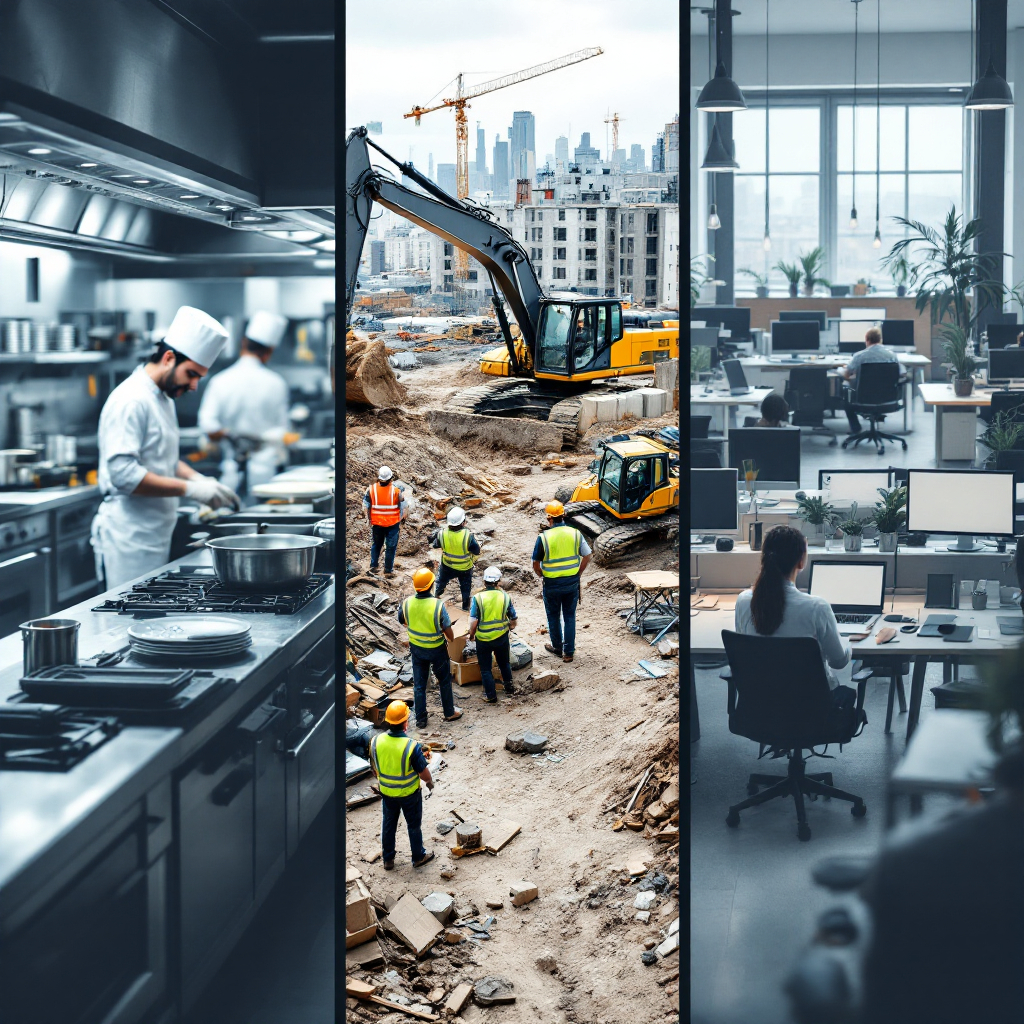 Branchenübersicht: Gastronomie und Hotellerie, Bau- und Handwerksbetriebe sowie Büro und IT als Beispiele für den Einsatz von gebrauchtem Inventar